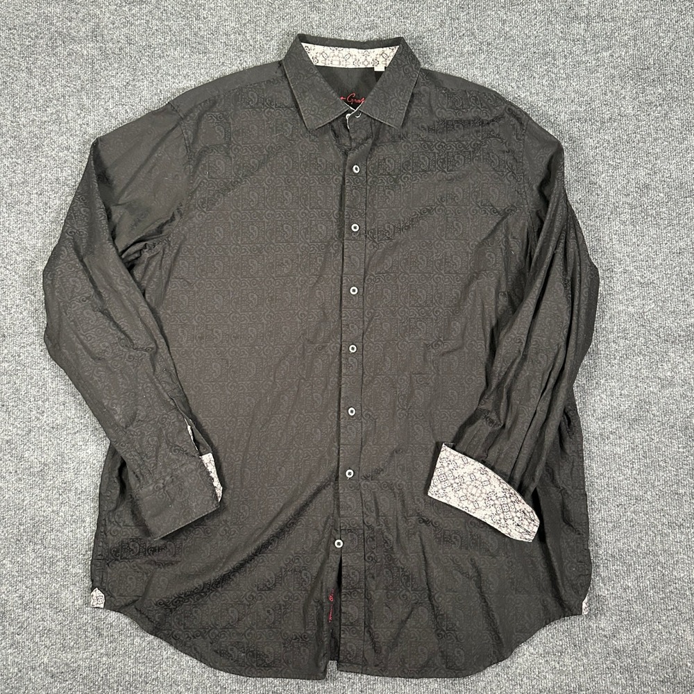 Robert Graham Black Tonal Paisley Jacquard Button Up Dress Shirt Men's Size 2XLT
